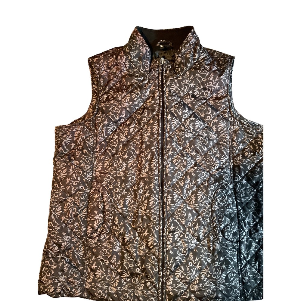 Jane Ashley Women's‎ Quilted Vest 2X Floral Print Puffer Jacket Brown Pink